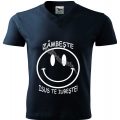 Tricou tineret-copii albastru marin,  guler V - Zambeste, Isus te iubeste!